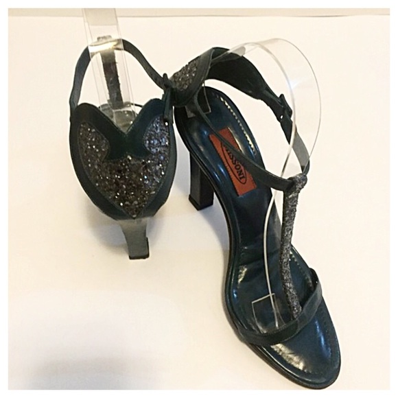 Missoni Teal Sparkle T-Strap Heels - Picture 4 of 6